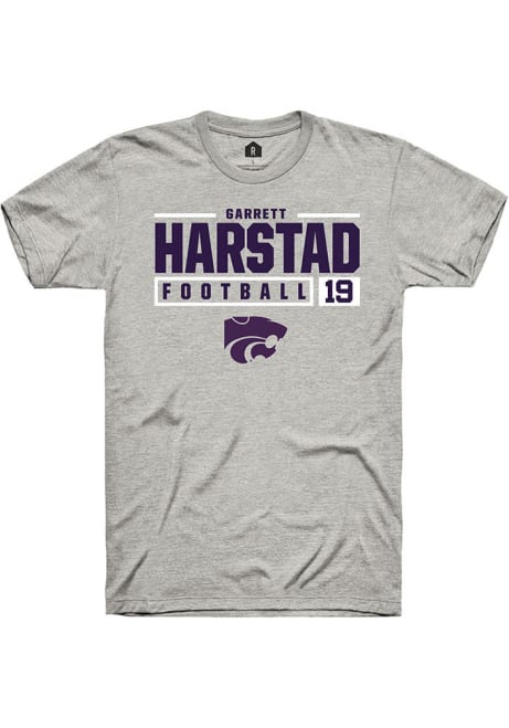 Garrett Harstad Ash K-State Wildcats NIL Stacked Box Short Sleeve T Shirt