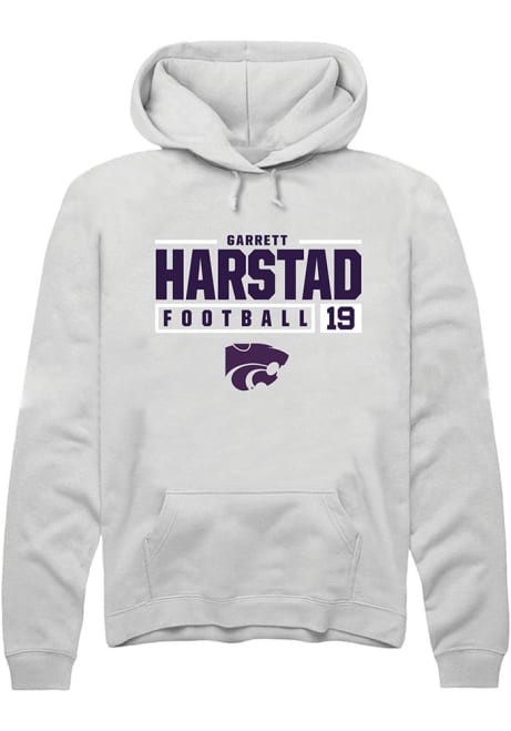 Garrett Harstad Rally Mens White K-State Wildcats NIL Stacked Box Hooded Sweatshirt