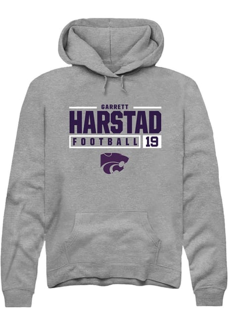 Garrett Harstad Rally Mens Graphite K-State Wildcats NIL Stacked Box Hooded Sweatshirt