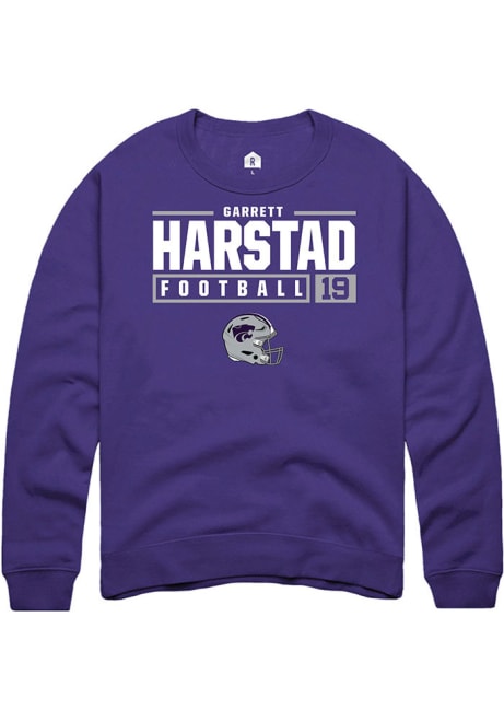 Garrett Harstad Rally Mens Purple K-State Wildcats NIL Stacked Box Crew Sweatshirt