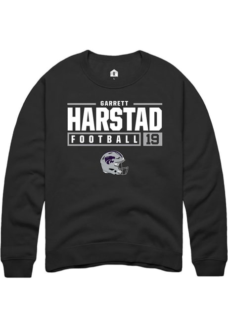 Garrett Harstad Rally Mens Black K-State Wildcats NIL Stacked Box Crew Sweatshirt