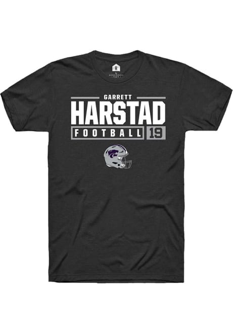 Garrett Harstad Black K-State Wildcats NIL Stacked Box Short Sleeve T Shirt