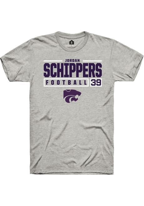 Jordan Schippers Grey K-State Wildcats NIL Stacked Box Short Sleeve T Shirt