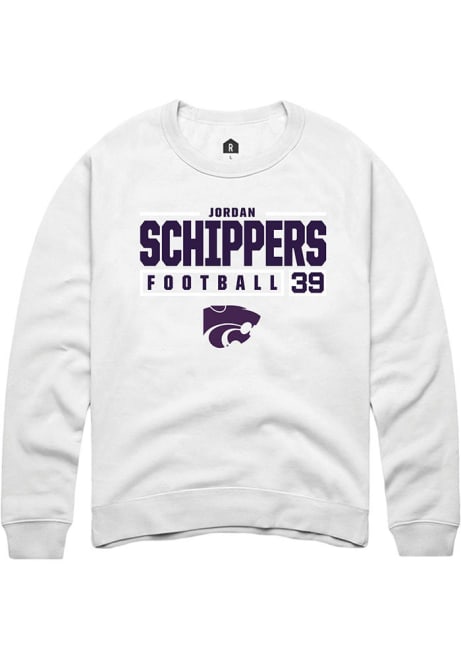 Jordan Schippers Rally Mens White K-State Wildcats NIL Stacked Box Crew Sweatshirt