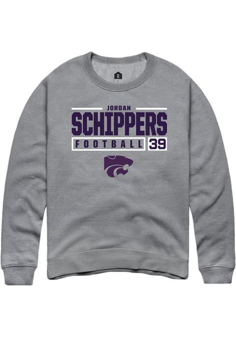 Jordan Schippers Rally Mens Graphite K-State Wildcats NIL Stacked Box Crew Sweatshirt