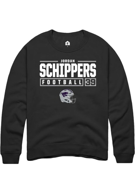 Jordan Schippers Rally Mens Black K-State Wildcats NIL Stacked Box Crew Sweatshirt