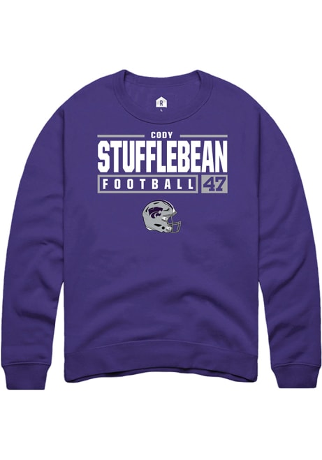Cody Stufflebean Rally Mens Purple K-State Wildcats NIL Stacked Box Crew Sweatshirt