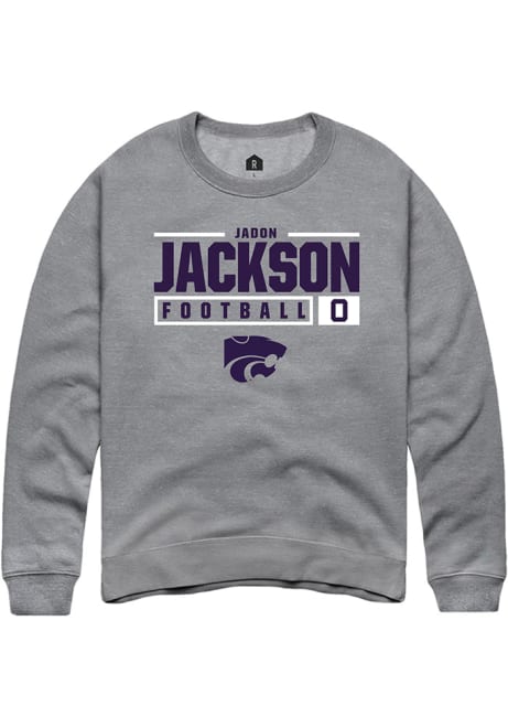 Jadon Jackson Rally Mens Graphite K-State Wildcats NIL Stacked Box Crew Sweatshirt