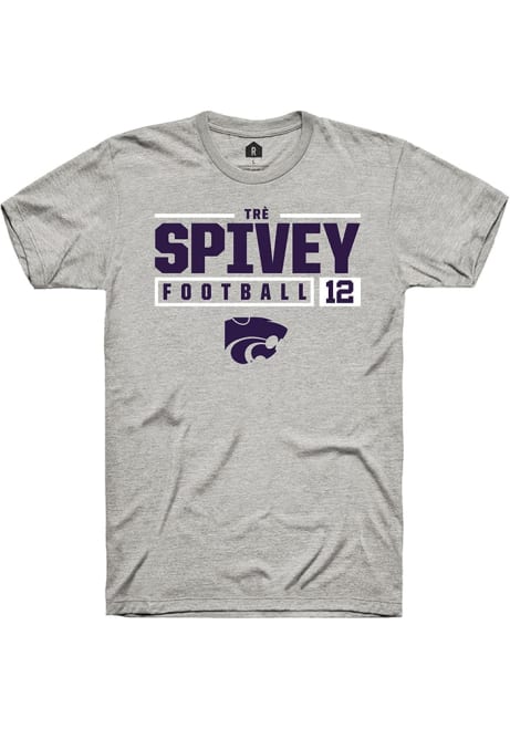 Tré Spivey Grey K-State Wildcats NIL Stacked Box Short Sleeve T Shirt