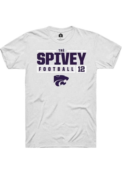 Tré Spivey White K-State Wildcats NIL Stacked Box Short Sleeve T Shirt