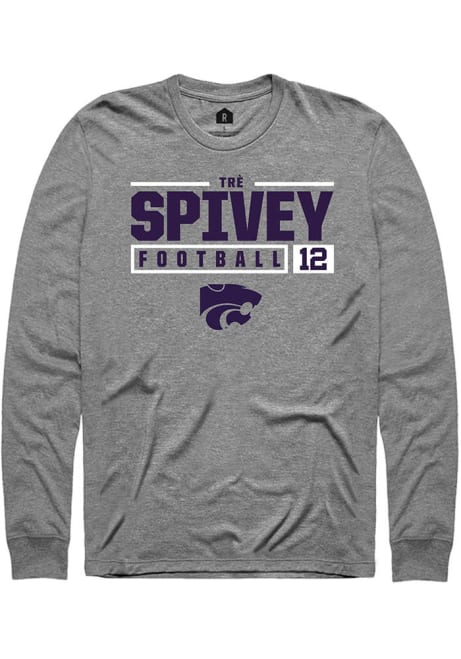 Tré Spivey Rally Mens Grey K-State Wildcats NIL Stacked Box Tee