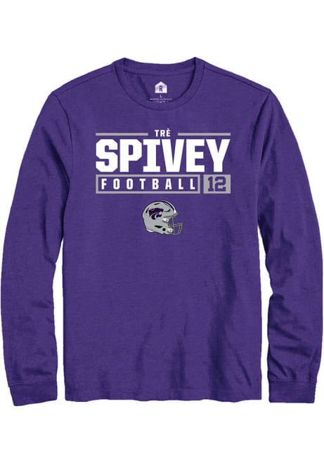 Tre Spivey Rally Mens Purple K-State Wildcats NIL Stacked Box Tee