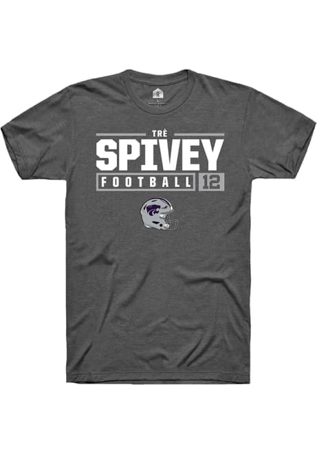 Tré Spivey Dark Grey K-State Wildcats NIL Stacked Box Short Sleeve T Shirt