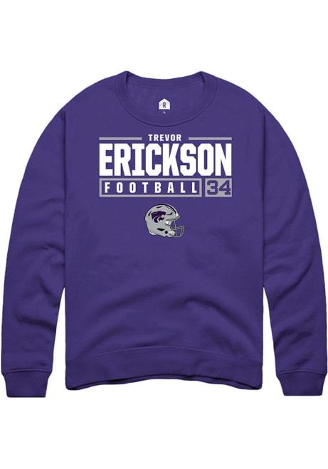 Trevor Erickson Rally Mens Purple K-State Wildcats NIL Stacked Box Crew Sweatshirt