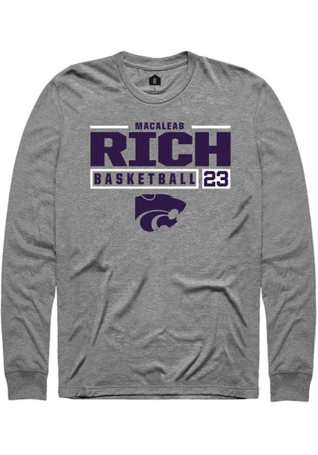Macaleab Rich Rally Mens Graphite K-State Wildcats NIL Stacked Box Tee