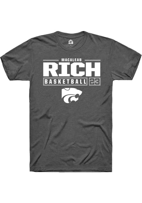 Macaleab Rich Dark Grey K-State Wildcats NIL Stacked Box Short Sleeve T Shirt