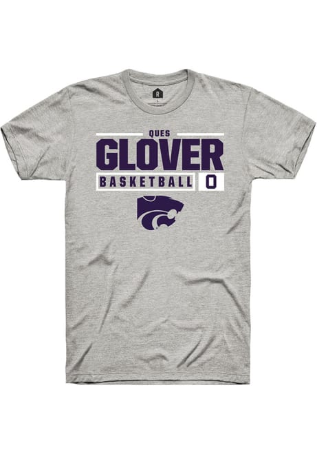 Ques Glover Ash K-State Wildcats NIL Stacked Box Short Sleeve T Shirt