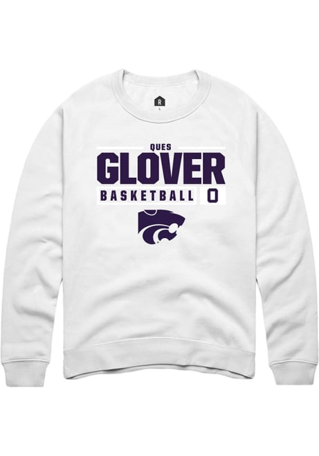 Ques Glover Rally Mens White K-State Wildcats NIL Stacked Box Crew Sweatshirt