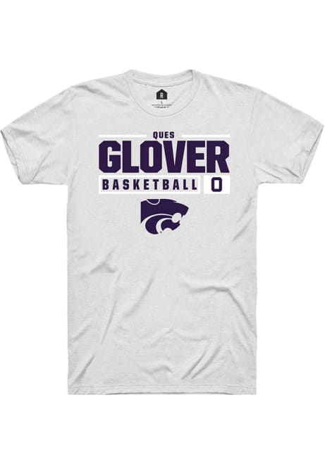 Ques Glover White K-State Wildcats NIL Stacked Box Short Sleeve T Shirt