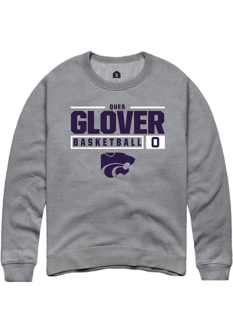 Ques Glover Rally Mens Graphite K-State Wildcats NIL Stacked Box Crew Sweatshirt