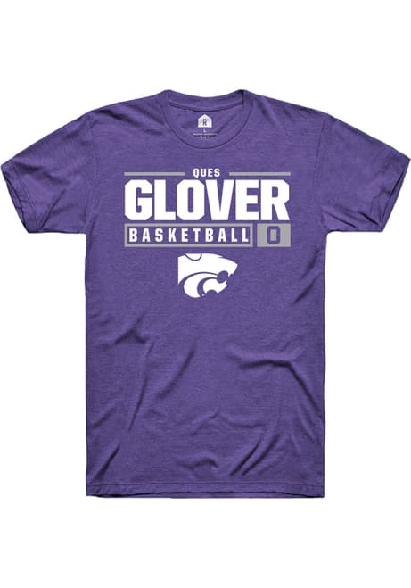 Ques Glover Purple K-State Wildcats NIL Stacked Box Short Sleeve T Shirt