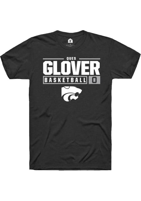 Ques Glover Black K-State Wildcats NIL Stacked Box Short Sleeve T Shirt