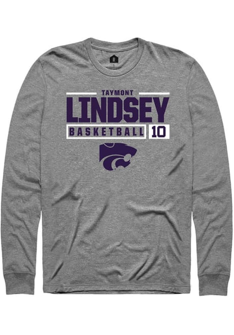 Taymont Lindsey Rally Mens Graphite K-State Wildcats NIL Stacked Box Tee