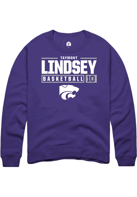 Taymont Lindsey Rally Mens Purple K-State Wildcats NIL Stacked Box Crew Sweatshirt