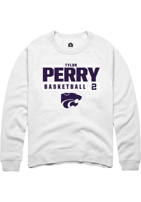 Tylor Perry Rally Mens White K-State Wildcats NIL Stacked Box Crew Sweatshirt
