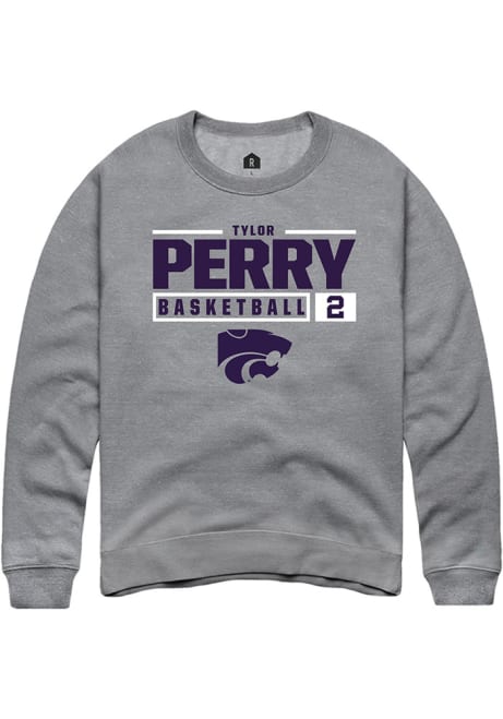 Tylor Perry Rally Mens Graphite K-State Wildcats NIL Stacked Box Crew Sweatshirt