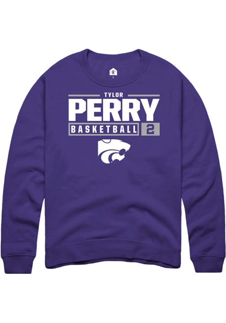 Tylor Perry Rally Mens Purple K-State Wildcats NIL Stacked Box Crew Sweatshirt