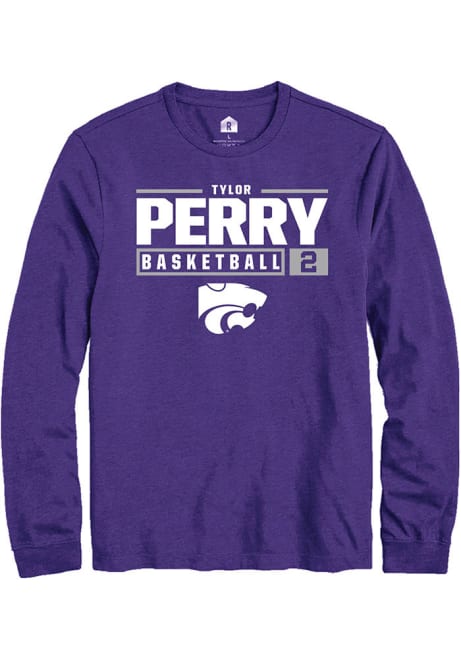 Tylor Perry Rally Mens Purple K-State Wildcats NIL Stacked Box Tee