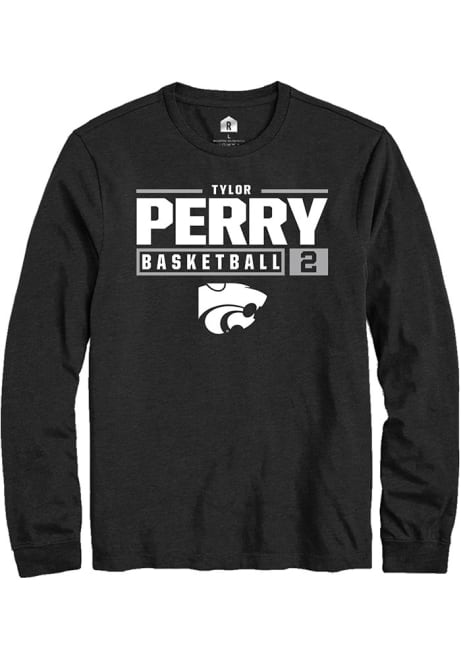 Tylor Perry Rally Mens Black K-State Wildcats NIL Stacked Box Tee