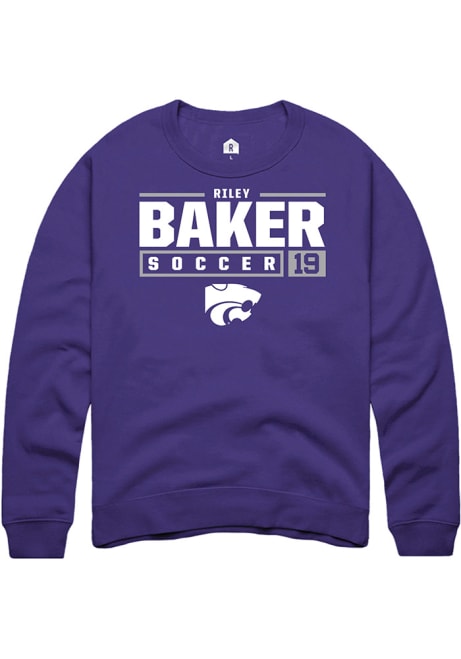 Riley Baker Rally Mens Purple K-State Wildcats NIL Stacked Box Crew Sweatshirt
