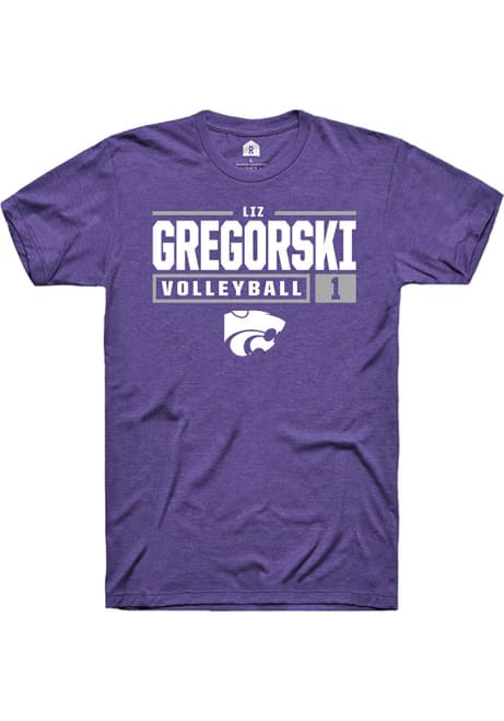 Elizabeth Gregorski Purple K-State Wildcats NIL Stacked Box Short Sleeve T Shirt