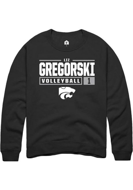 Elizabeth Gregorski Rally Mens Black K-State Wildcats NIL Stacked Box Crew Sweatshirt