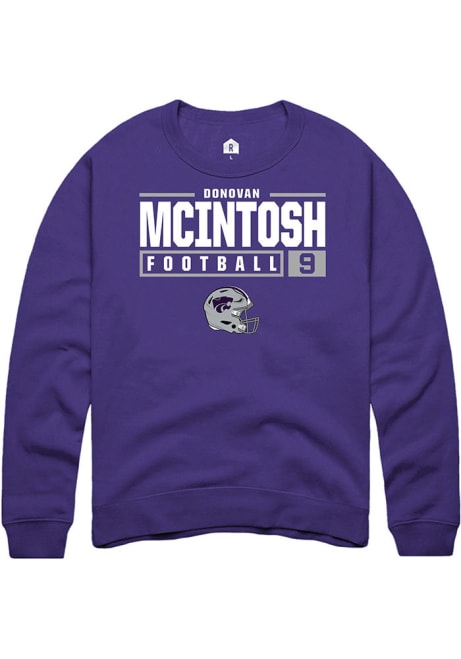 Donovan McIntosh Rally Mens Purple K-State Wildcats NIL Stacked Box Crew Sweatshirt