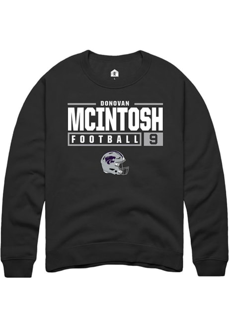 Donovan McIntosh Rally Mens Black K-State Wildcats NIL Stacked Box Crew Sweatshirt