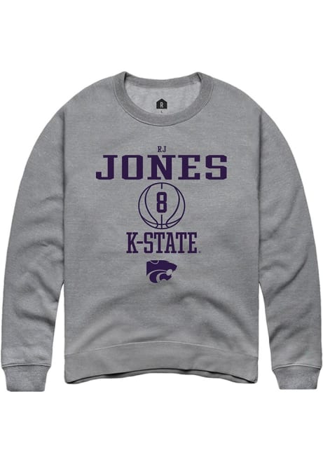 RJ Jones Rally Mens Grey K-State Wildcats NIL Sport Icon Crew Sweatshirt