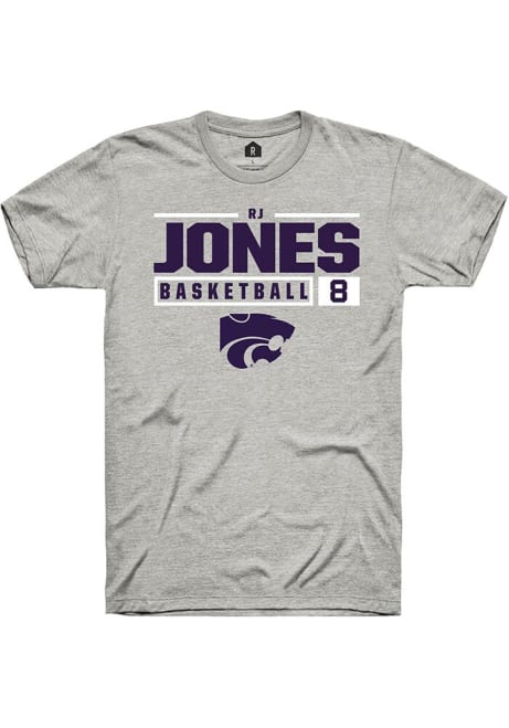 RJ Jones Grey K-State Wildcats NIL Stacked Box Short Sleeve T Shirt