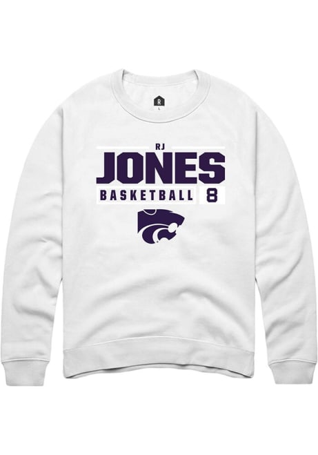 RJ Jones Rally Mens White K-State Wildcats NIL Stacked Box Crew Sweatshirt