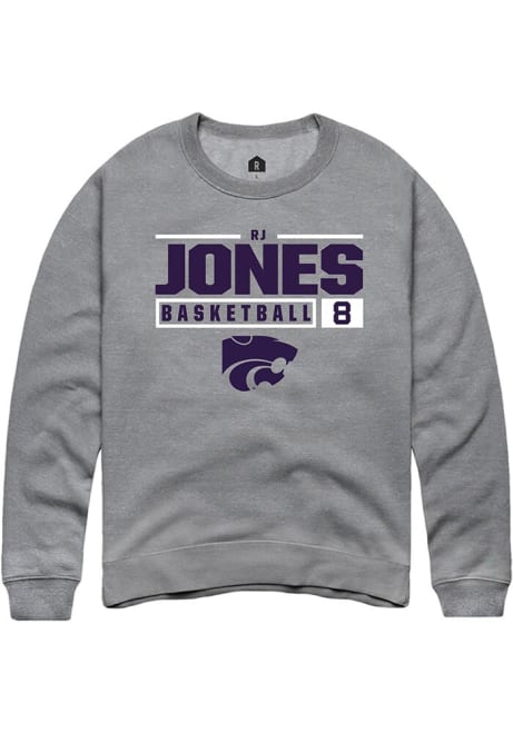 RJ Jones Rally Mens Grey K-State Wildcats NIL Stacked Box Crew Sweatshirt