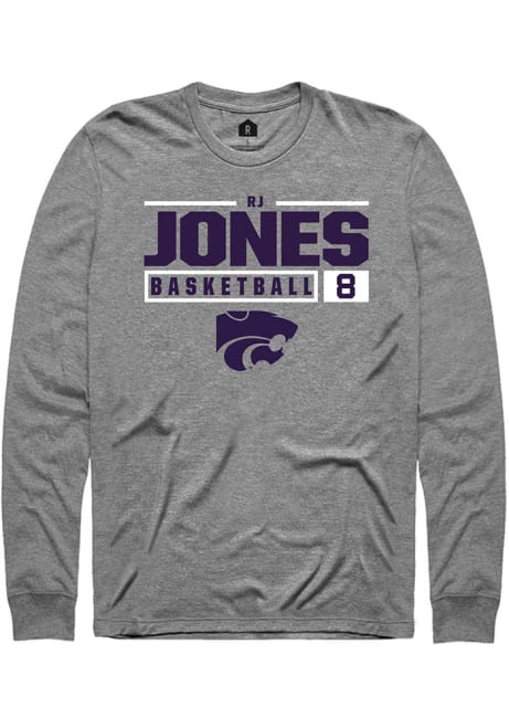 RJ Jones Rally Mens Grey K-State Wildcats NIL Stacked Box Tee