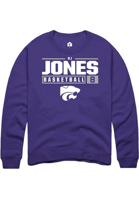 RJ Jones Rally Mens Purple K-State Wildcats NIL Stacked Box Crew Sweatshirt