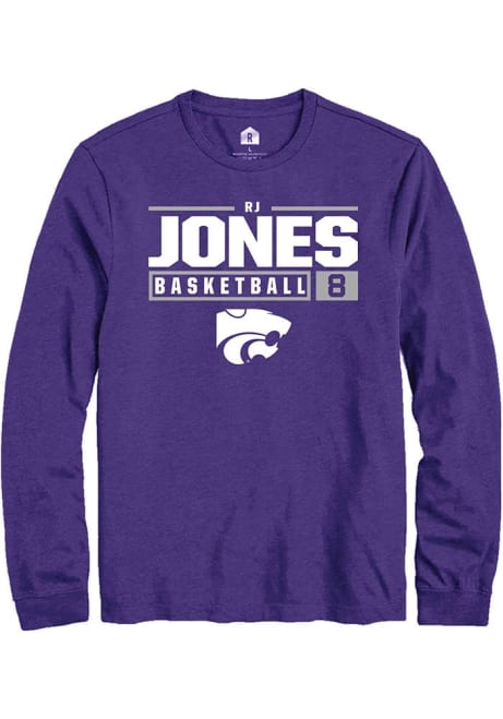 RJ Jones Rally Mens Purple K-State Wildcats NIL Stacked Box Tee