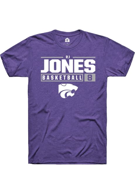 RJ Jones Purple K-State Wildcats NIL Stacked Box Short Sleeve T Shirt