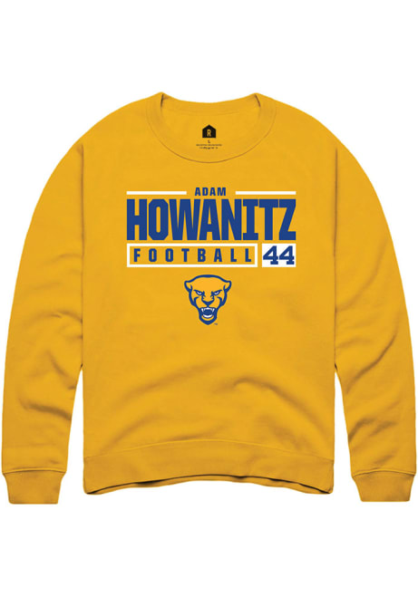 Adam Howanitz Rally Mens Gold Pitt Panthers NIL Stacked Box Crew Sweatshirt