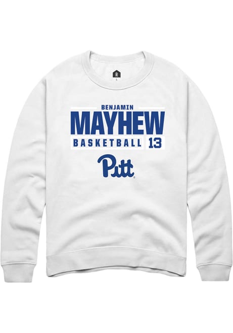 Benjamin Mayhew Rally Mens White Pitt Panthers NIL Stacked Box Crew Sweatshirt