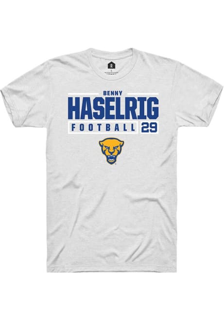 Benny Haselrig White Pitt Panthers NIL Stacked Box Short Sleeve T Shirt