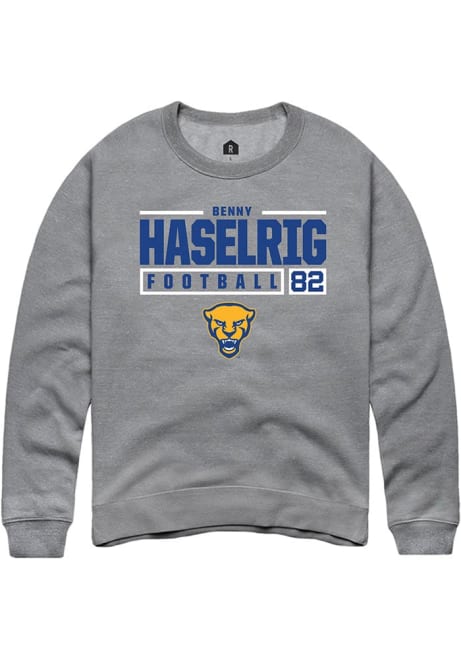 Benny Haselrig Rally Mens Graphite Pitt Panthers NIL Stacked Box Crew Sweatshirt